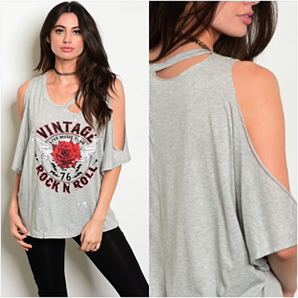 Tops - Vintage Rock Distressed Tee Top Gray SM